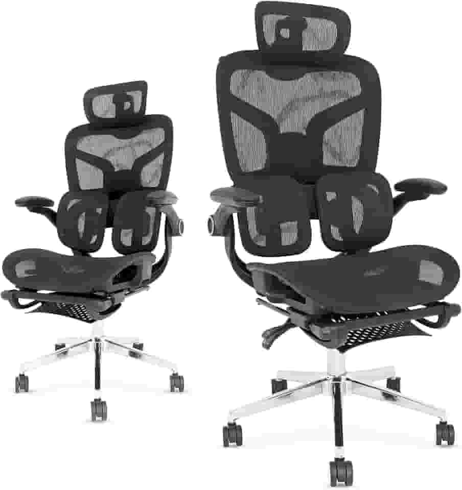 Cadeiras de Escritório Ergonômicas com Suporte Lombar, Encosto e Apoio de Cabeça Ajustávels, Tela Mesh Respirável, com Rodizios Forte, Suporta 150kg – Ideal para Home Office e Jogos(Preto)