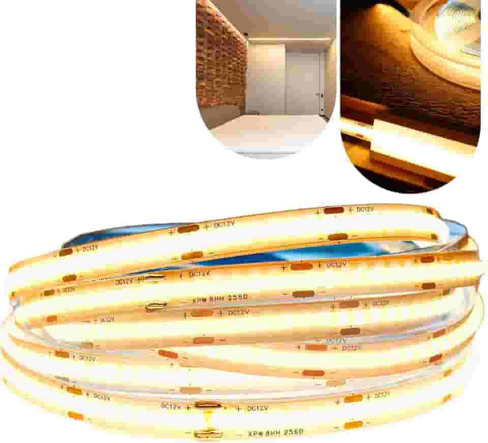 Fita Cob Super Led 5 M 320led/m 12v Ip20 Alto Brilho + Fonte (Branco Quente)