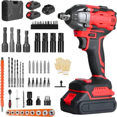 Trailabo Chave de Impacto Elétrica 48V com 2 Bateria, 55 Peças, Alta Velocidade Até 2500 RPM, Furadeira de Impacto Multiuso de 400N com Cabo de Borracha e Carregador, Parafusadeira e Furadeira