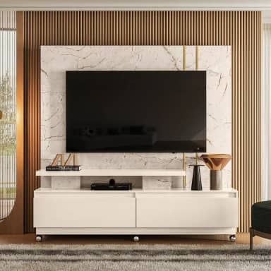 Estante para Tv e Home Theater New Apolo com Rodizio Calacata/off White