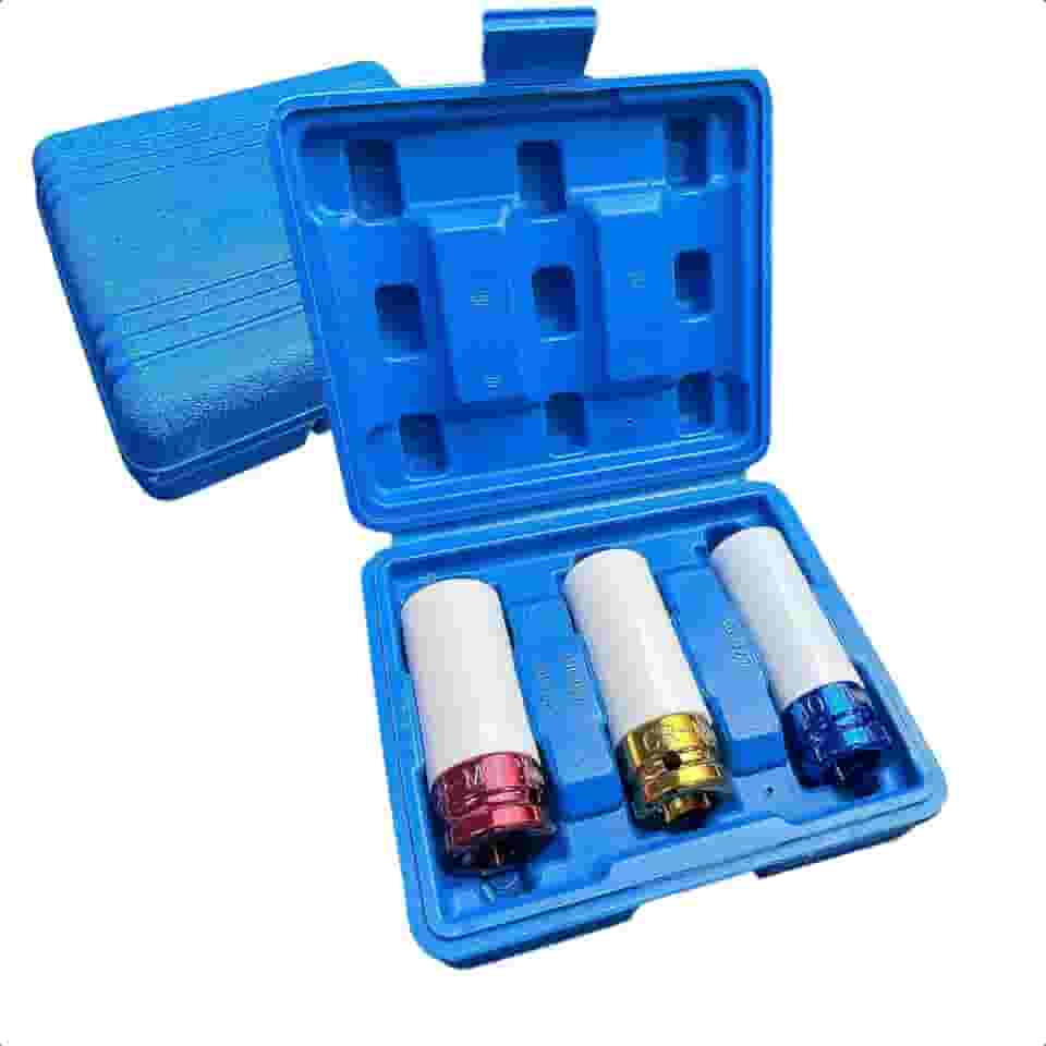 Jogo Soquete Impacto Longo para Roda de Liga Leve – 3 Peças com Maleta – Encaixe 1/2" - Feron