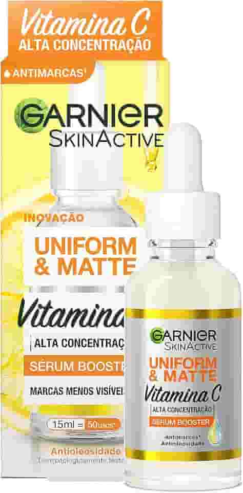 Garnier Uniform & Matte Sérum Facial Antimarcas Vitamina C, Niacinamida e Ácido Salicílico, Reduz Marcas Visivelmente, Controla Oleosidade, Efeito Matte, Hidrata e Uniformiza a Pele, 15ml