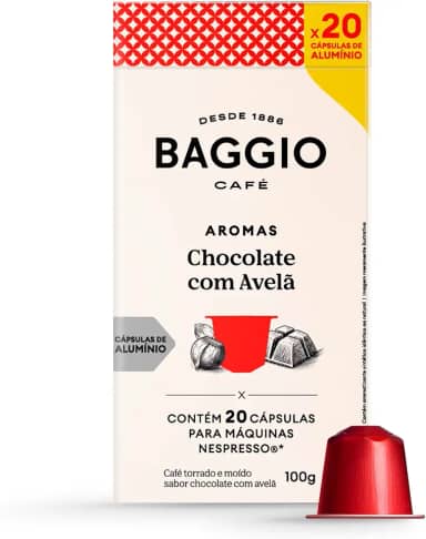 Cápsulas de Café Baggio Café Aroma Chocolate com Avelã, compatível com Nespresso, contém 20 cápsulas