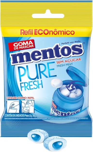 Refil de Gomas de Mascar, Mentos, Pure Fresh Mint, Sem Açúcar, Sabor de Menta - 56g | 28 Unidades