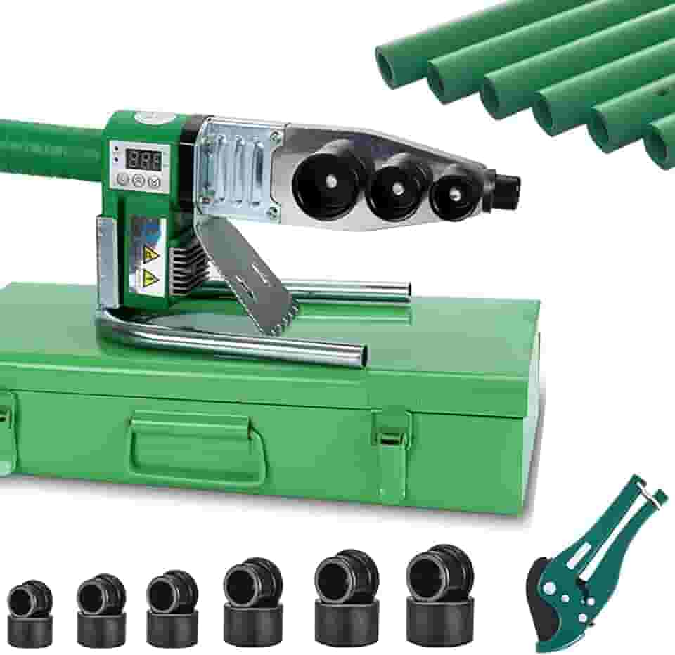 WINB Soldador de tubos de plástico, ferramenta de solda de tubo de plástico, máquina de solda de tubos PP, PP-R, PE, PP-C com cabeça de matriz de 0,79/0,98/1,26/1,57/1,97/6,2 cm