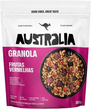 Hart's Natural Granola Australia Frutas Vermelhas | Granola Sem Glúten, Sem Lactose, Vegano | 100% Natural | Alto em Fibras | Snack Saudável | 300g
