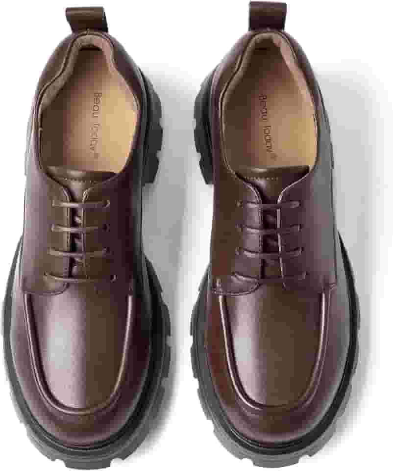 Oxfords grossos para mulheres, Oxfords femininos de couro plataforma, confortável, casual, com cadarço, antiderrapante, bico redondo, formal, sapatos sociais femininos