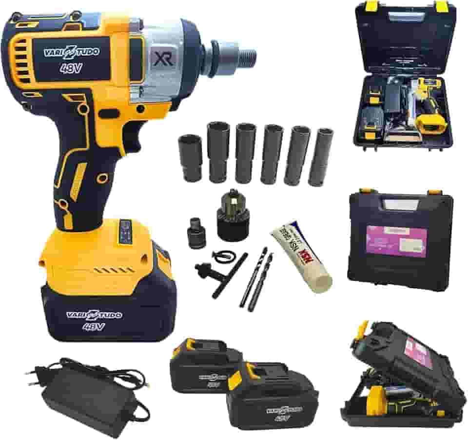 Chave de Impacto Furadeira 48V Brushless Parafusadeira de Alta Potência 2 Baterias 4.0Ah + Carregador Kit com Soquetes Bits Maleta Ferramenta Elétrica Profissional Bivolt