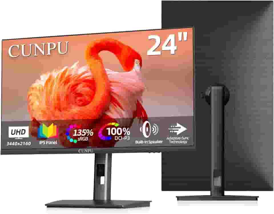 Monitor de computador 4K de 24 polegadas, painel IPS UHD (3840 x 2160) para edição de foto e vídeo, ΔE < 2, 185PPI, DCI-P3 100%, 1,07B + cores, HDR10, VESA, altura ajustável, vertical