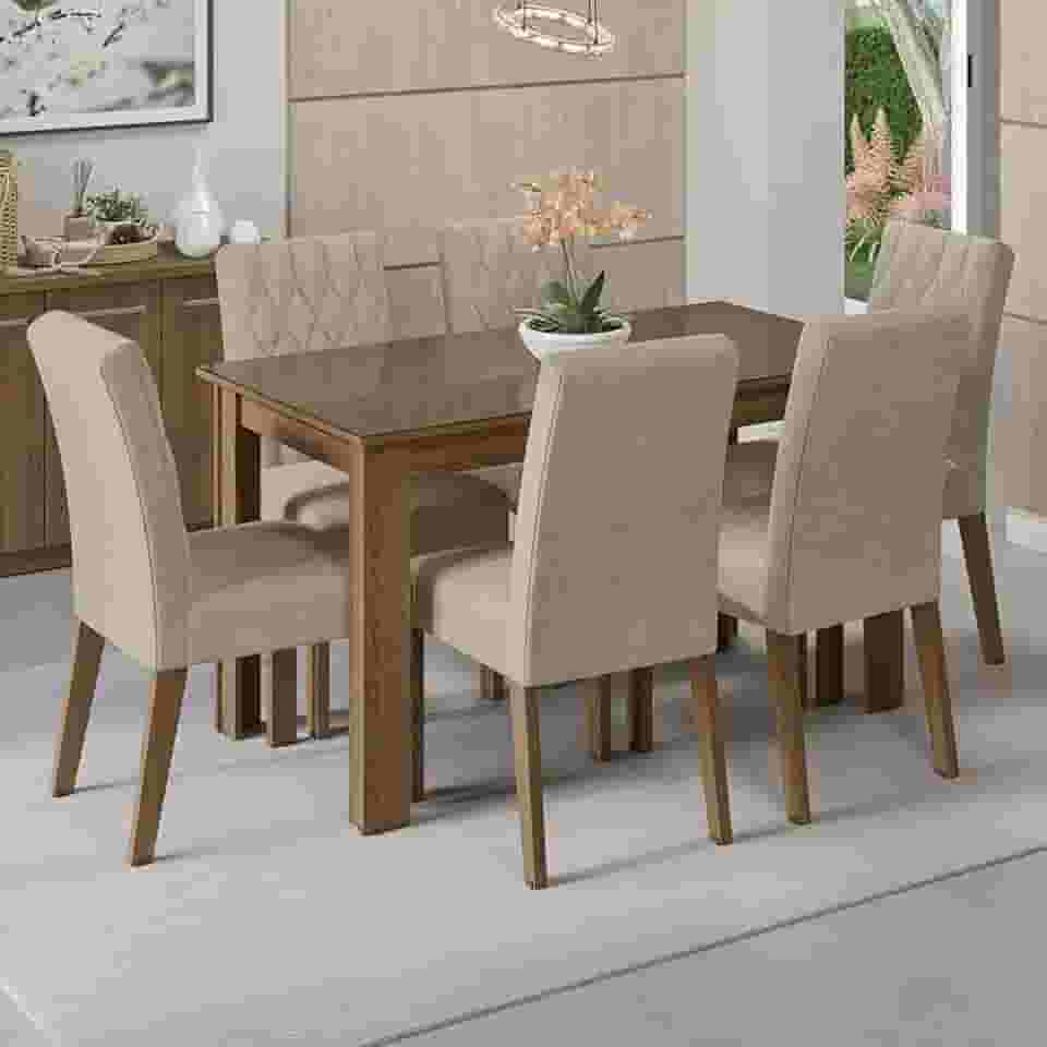 Conjunto Sala de Jantar Mesa Tampo de Vidro 6 Cadeiras Rustic/imperial Odara Madesa