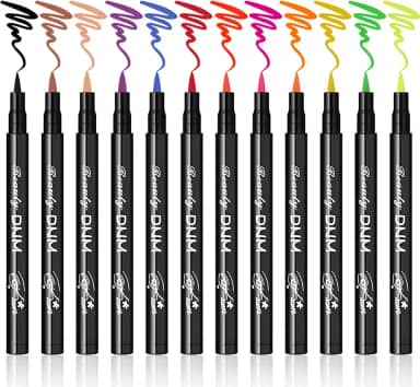 LOKFAR Conjunto colorido de delineador líquido fosco de 12 cores, caneta delineadora de olhos colorida em neon, delineador de olhos, caneta delineadora líquida suave à prova d'água de longa duração - #A
