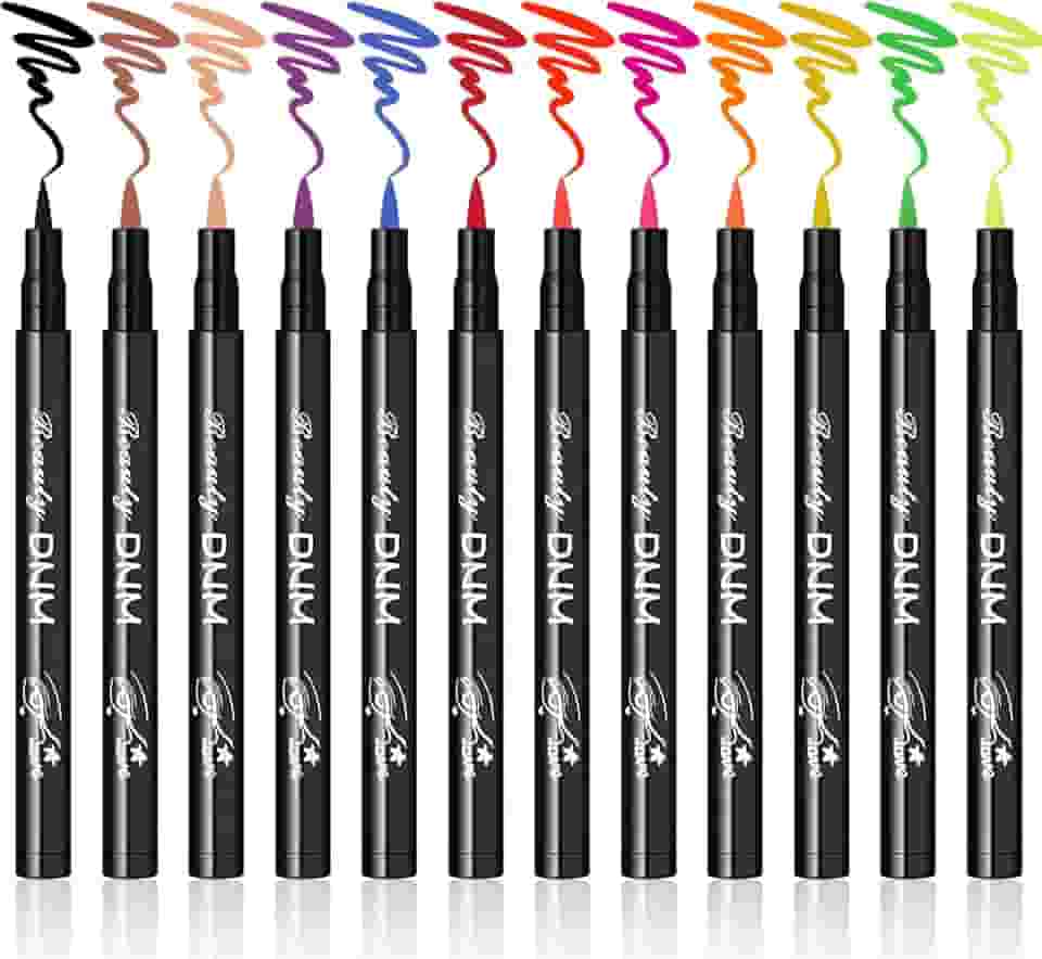 LOKFAR Conjunto colorido de delineador líquido fosco de 12 cores, caneta delineadora de olhos colorida em neon, delineador de olhos, caneta delineadora líquida suave à prova d'água de longa duração - #A