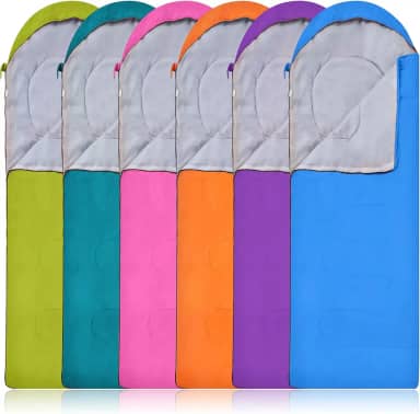 Macarrie Pacote com 6 sacos de dormir de acampamento a granel para adultos, saco de dormir para clima frio de 4 estações com saco de compressão, leve, impermeável, equipamento essencial para mochila