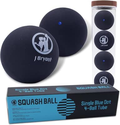 J Bryant Pacote com 4 bolas de squash, bola de squash de borracha de ponto azul único para iniciantes e crianças