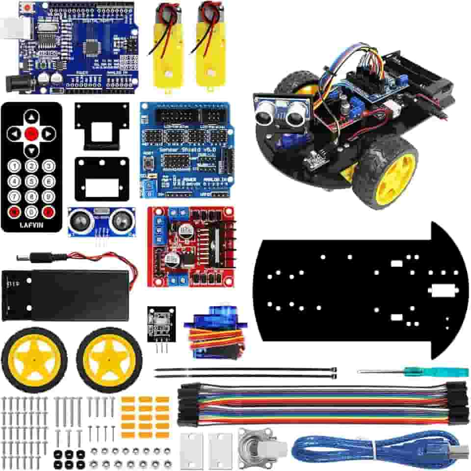 LAFVIN Kit de Carro Robô 2WD com Módulo Ultrassônico, Compatível com Arduino IDE, Ensino de Robótica e Evitar Obstáculos para Crianças