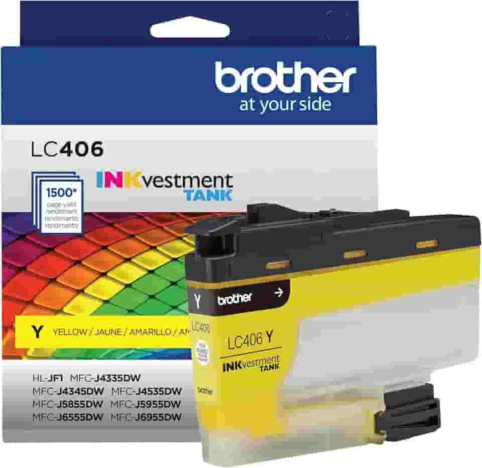 Brother Cartucho de tinta para tanque de tinta amarelo de rendimento padrão LC406Y genuíno