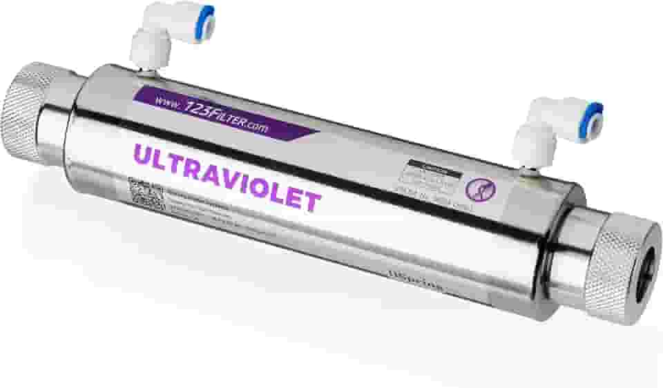 iSpring UVF11A Filtro de água com luz ultravioleta UV com interruptor de controle de fluxo inteligente 11W, 110V, 25,4 cm