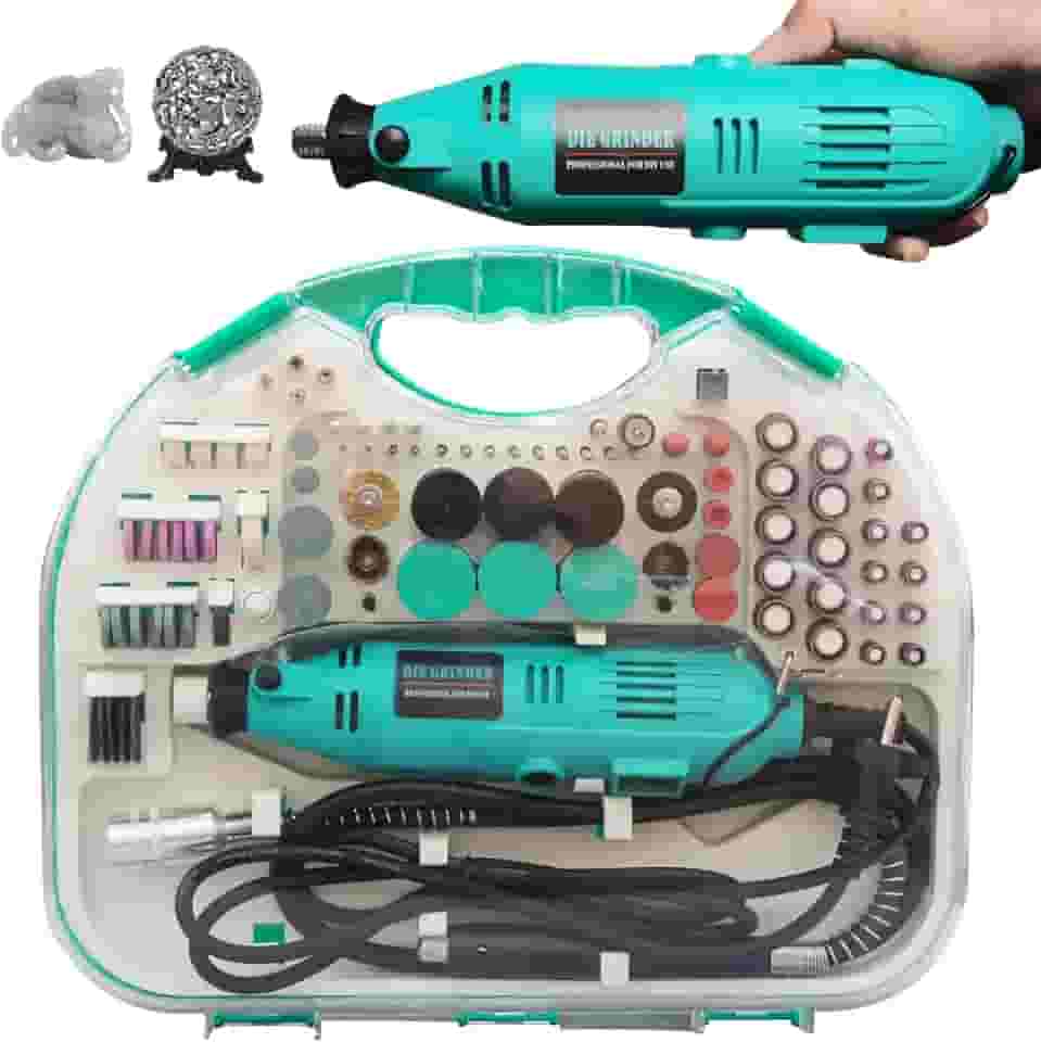 Micro Retifica Elétrica, 135W, Verde, 8.000-32.000 RPM, Kit com Acessórios, 12V, para Corte, Gravação, Moagem, Polimento, 5 x 5 x 23 cm