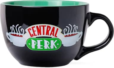 Silver Buffalo Caneca de cerâmica preta FRIENDS Central Perk grande para café, sopa, 680 g