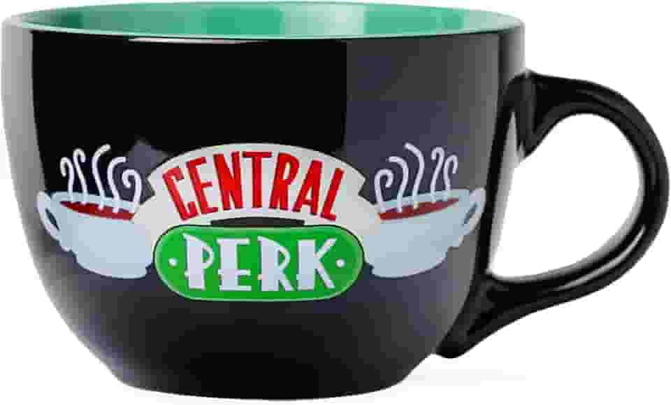 Silver Buffalo Caneca de cerâmica preta FRIENDS Central Perk grande para café, sopa, 680 g