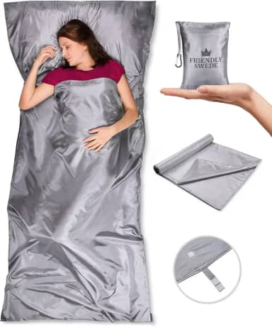 The Friendly Swede Forro de saco de dormir — Saco de dormir adulto ultraleve de poliéster ou microfibra para clima frio; lençóis de viagem finos para hotel; lençóis de acampamento; saco de dormir de