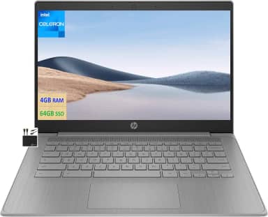 HP Chromebook Laptop Student Business 2023, tela HD de 35.6 cm, processador Intel Celeron N4120 quad-core, 4 GB de RAM, 64 GB de eMMC, webcam 720p, WiFi, Bluetooth, bateria 14 horas ou mais, Chrome OS