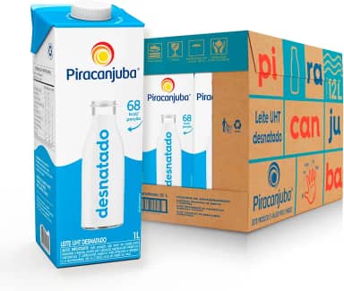 Pack de Leite Desnatado Piracanjuba 1L - 12 Unidades