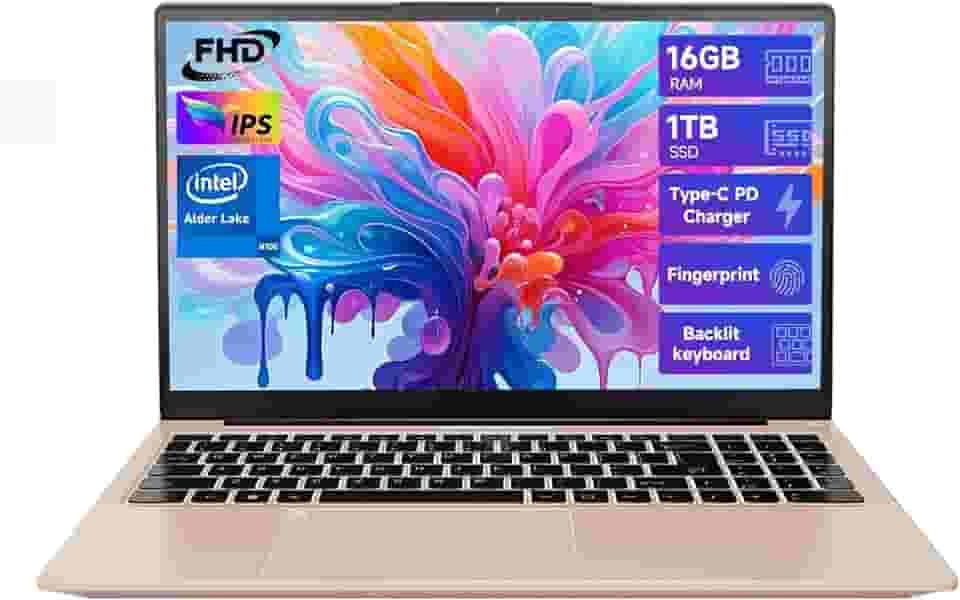 Laptop, computador portátil FHD de 15,6 polegadas com CPU Intel (máximo de 3,4 GHz) 16 GB RAM SSD de 1 TB, teclado retroiluminado com impressão digital tipo C, notebook Windows 11 para escritório em