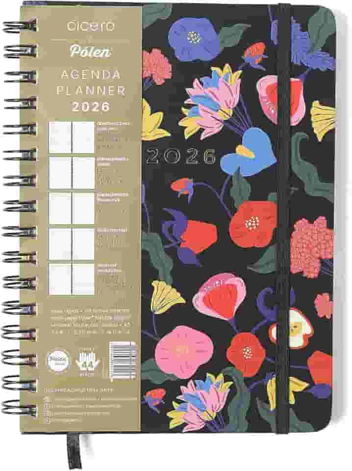 AGENDA PLANNER WIRE-O 2026 DOCE FLORADA SEMANAL ANOTACOES A5 PRETO