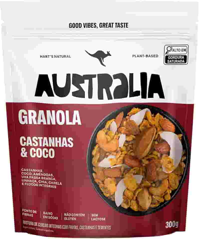 Hart's Natural Granola Australia Castanhas, Melado e Canela, Granola Sem Glúten, Sem Lactose, Vegano, 100% Natural, Alto em Fibras, 300g