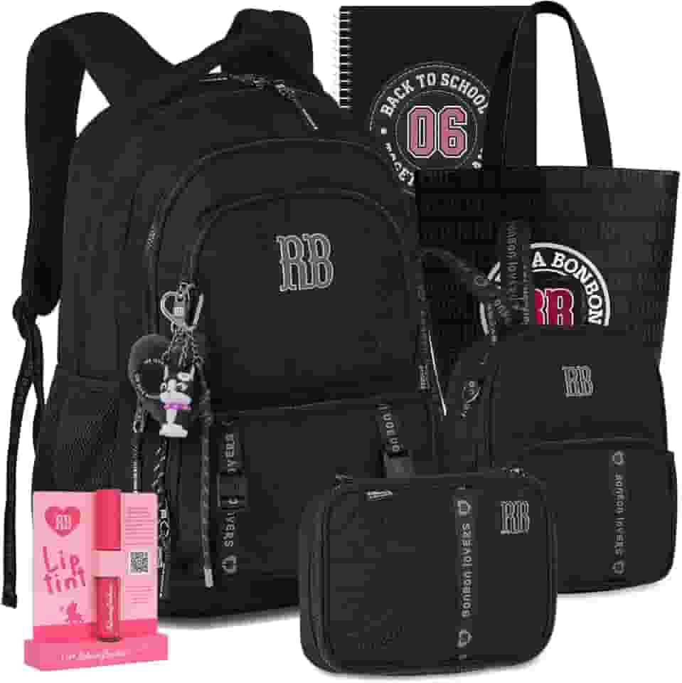 Kit Mochila RB Rebecca Bonbon Escolar Lancheira Estojo Meninas Resistente Infantil Juvenil