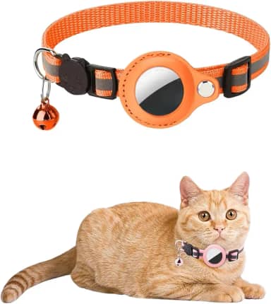 Coleira Cachorro Gato Reflexiva Ajustavel com Case Capa Rastreador GPS Airtag (Laranja)