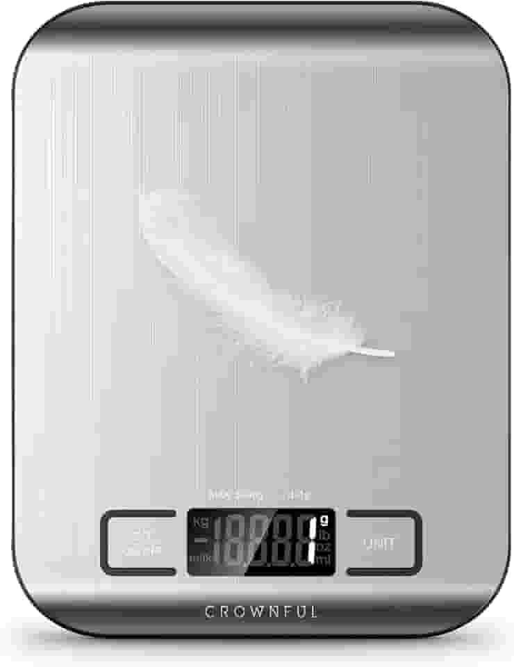 CROWNFUL Balança de alimentos, balança digital de cozinha de 5 kg, peso onças e gramas para cozinhar e assar, 6 unidades com função de tara (bateria incluída)