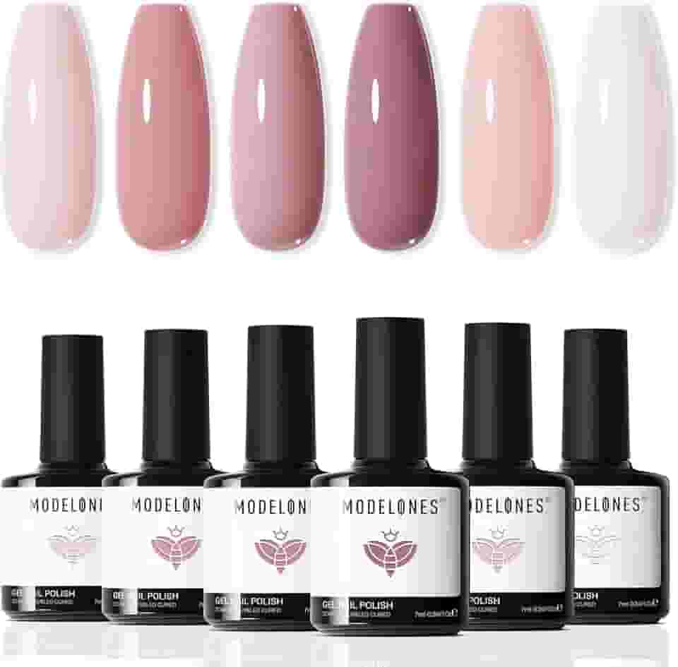 modelones Conjunto de esmalte de gel – Conjunto de esmalte em gel rosa nude de 6 cores para o verão claro neutro rosa esmalte branco quase rosa mergulhe off kit de iniciante de unhas em gel de LED para todas as estações arte de unhas faça você mesmo presentes de manicure