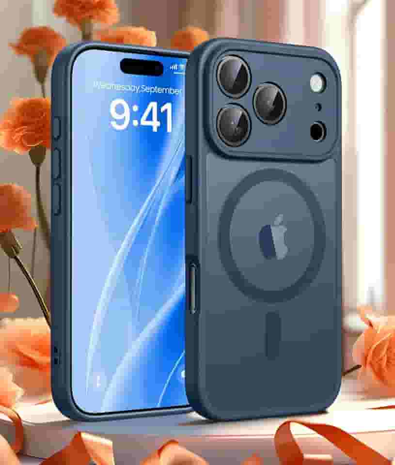 Capa para iPhone 17 Pro Max, proteção de câmera completa atualizada, compatível com Magsafe, proteção contra quedas, capa magnética translúcida fosca traseira para celular de 6,9 polegadas - azul