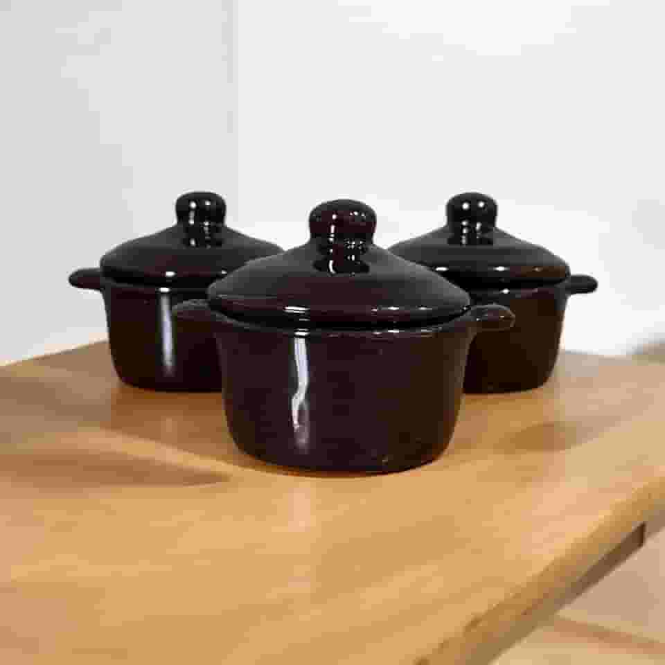 Kit 3 Panelinhas de Cerâmica Preto Para Cozinha Melho ou Tempero
