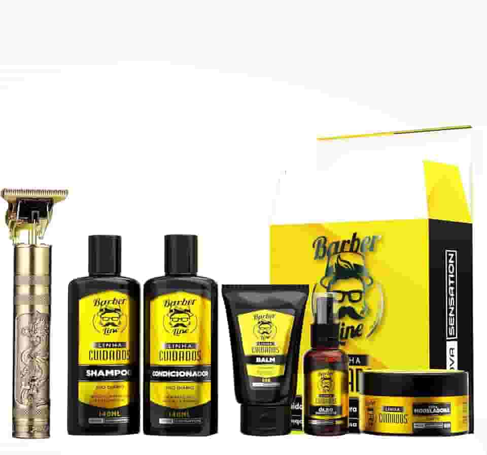 Kit Para Barba Shampoo, Condicionador, Balm, Óleo E Cera (Com máquina)