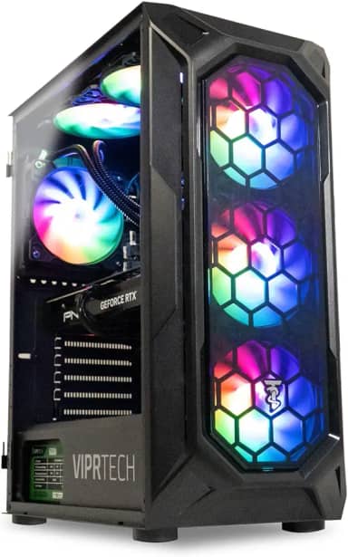 ViprTech Ghost 3.0 Liquid-Cooled PC - AMD Ryzen 5 5600X (12-LCore 4.6Ghz), RTX 4060 8GB, 32GB DDR4 3200, 1TB NVMe SSD, VR-Ready, Streaming, WiFi, RGB, Win 11, Gaming Desktop Computer, Blac