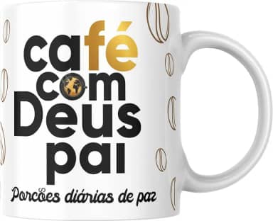 Caneca Café com deus pai Junior Rostirola Branca Porções diarias de paz Minimalista Novo 2024-325ml