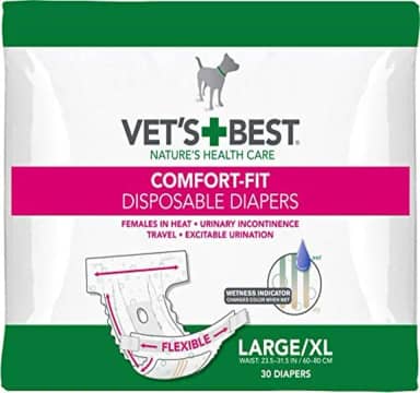 Vet's Best Fraldas para cães Comfort Fit – Fraldas descartáveis para cães fêmeas – Absorventes com ajuste à prova de vazamento – Grande/GG, 30 unidades