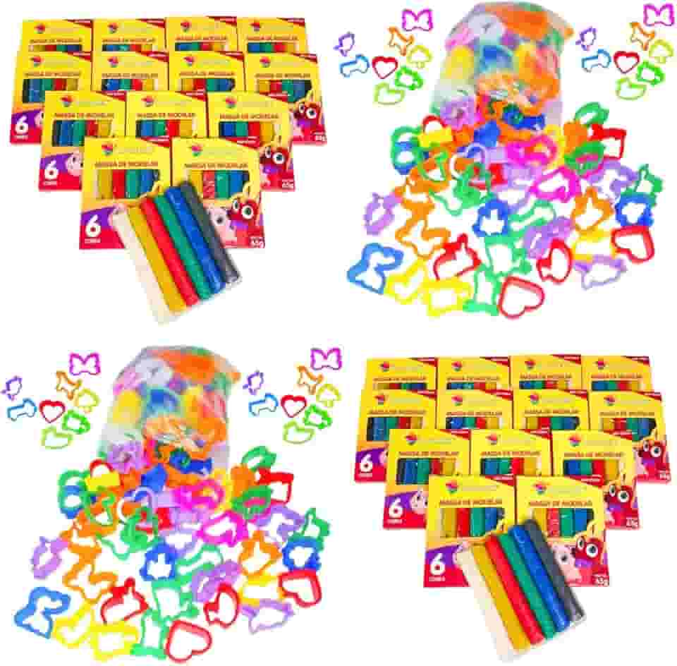 Kit 20 Massinha de Modelar + 50 Cortador Molde Forminha Kit Festa Lembrancinha Prenda
