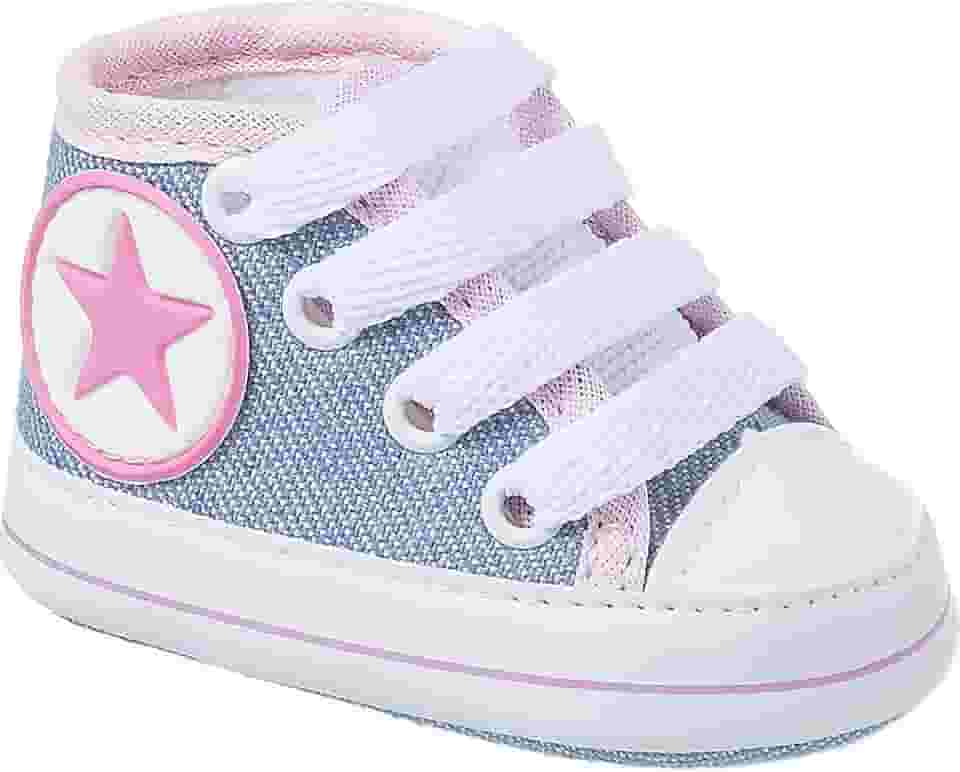 Tênis de Bebê Estrela Genérico Cano Alto Sola Lisa 13AO19 Rosa