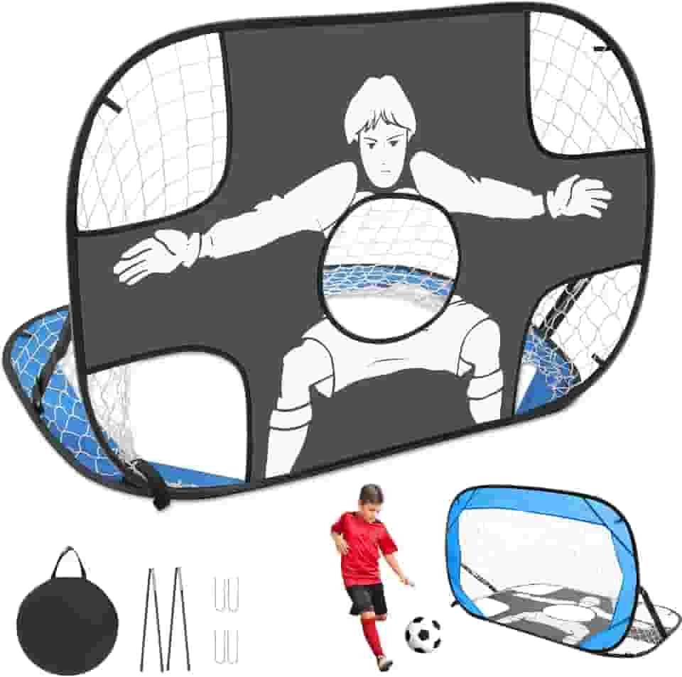 2 em 1 Gol Dobrável Duplo Treino com Goleiro Portátil, 120 x 80 x 80 cm Rede de Alvo de Gol de Futebol, Trave Futebol com Rede Reforçada, Equipamento de Treinamento de Redes de Futebol