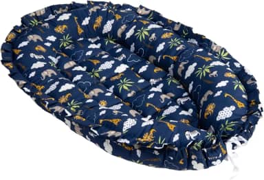 Ninho Redutor de Berço Para Bebê e Recém Nascido Com Regulador e Babado Portátil Macio e Acolchoado 100% Algodão Safari Marinho