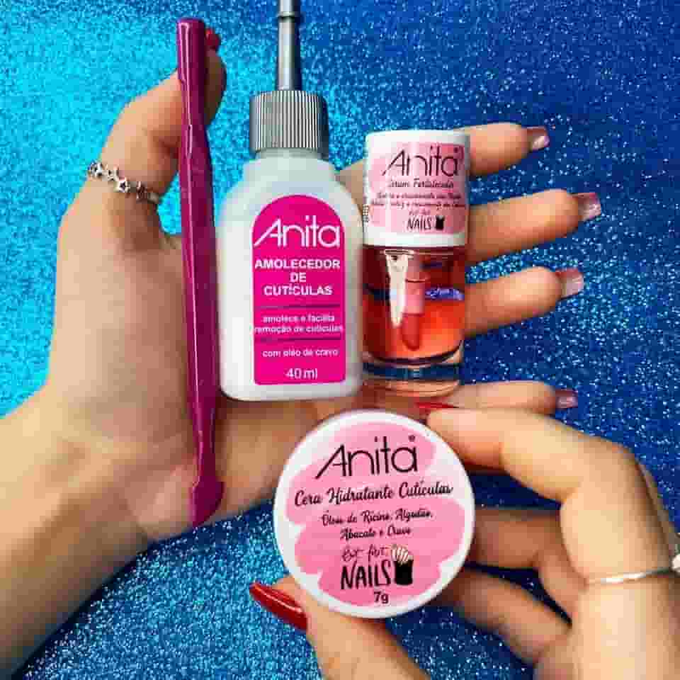 Anita Kit Manicure Profissional, Amolecedor de Cutículas 40ml, Sérum Fortalecedor 10ml, Cera Hidratante 7g, Espátula Dupla