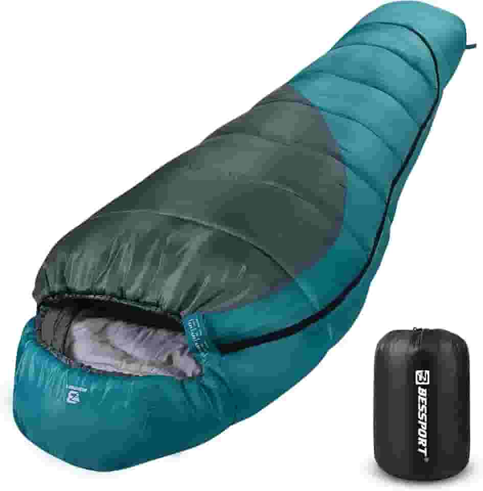 Bessport Saco de dormir Mummy | Saco de dormir extremo de 3 a 4 estações para adultos em clima frio de 9,4 a 7,2 °C – quente e lavável, para caminhadas, viagens e atividades ao ar livre