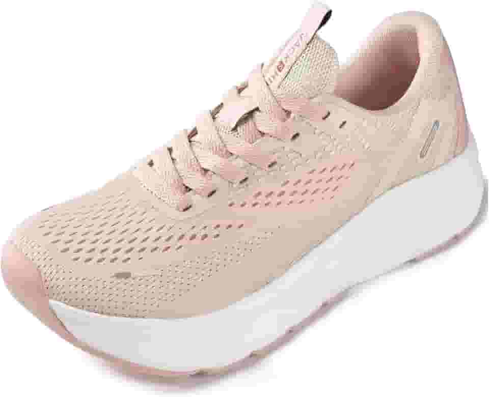 Sapatos femininos com bico largo, suporte de arco, tênis para corrida, caminhada, atlético, ortopédico, fascite plantar, treino, com almofada grossa, sola de gota zero, rosa, 6 Wide