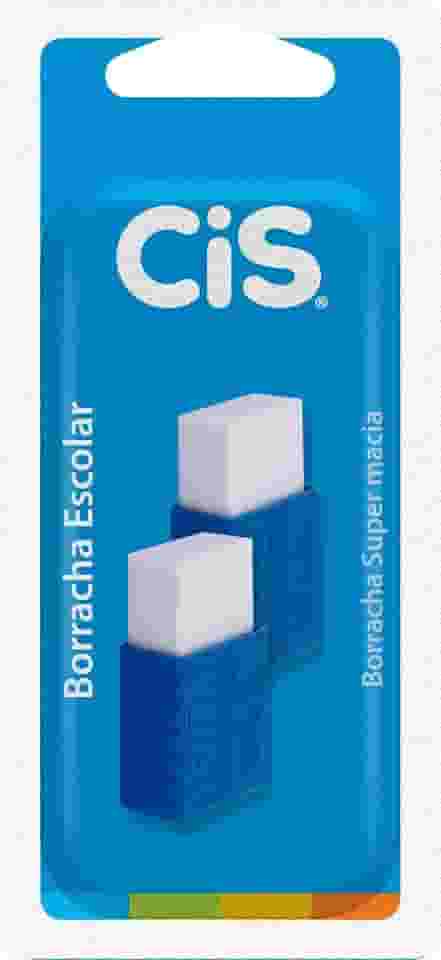 Borracha Escolar Plast CIS, Branca, Blister com 2 unidades