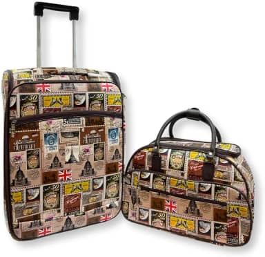 Kit Mala de Viagem Executiva Padrão Bordo + Mala de Mão Estampada Selo (Marrom)