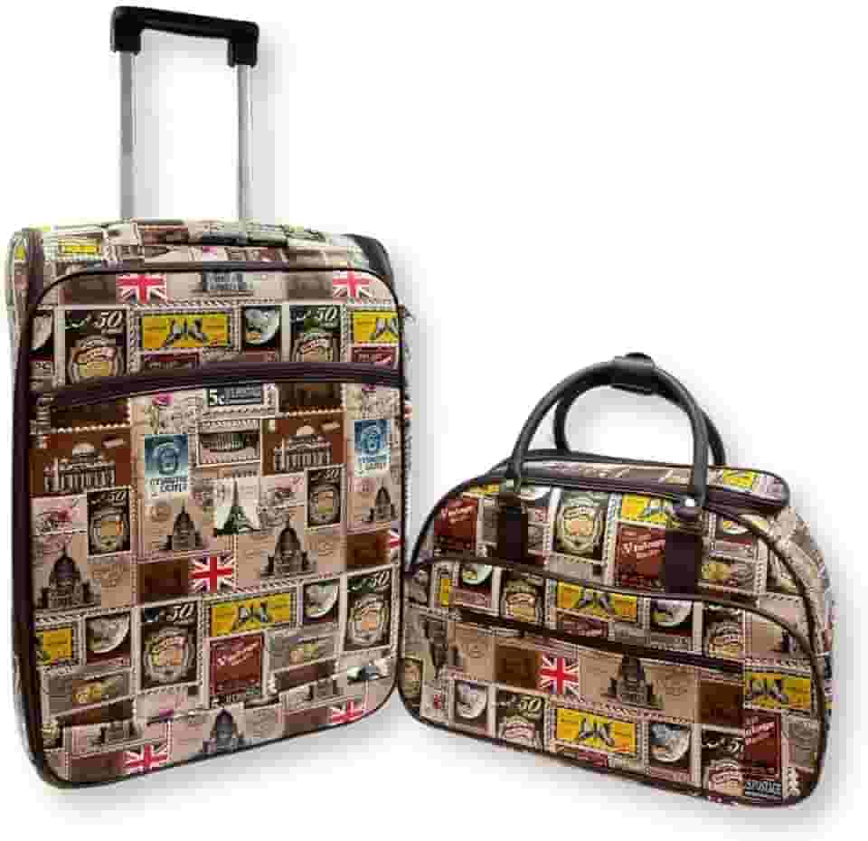 Kit Mala de Viagem Executiva Padrão Bordo + Mala de Mão Estampada Selo (Marrom)